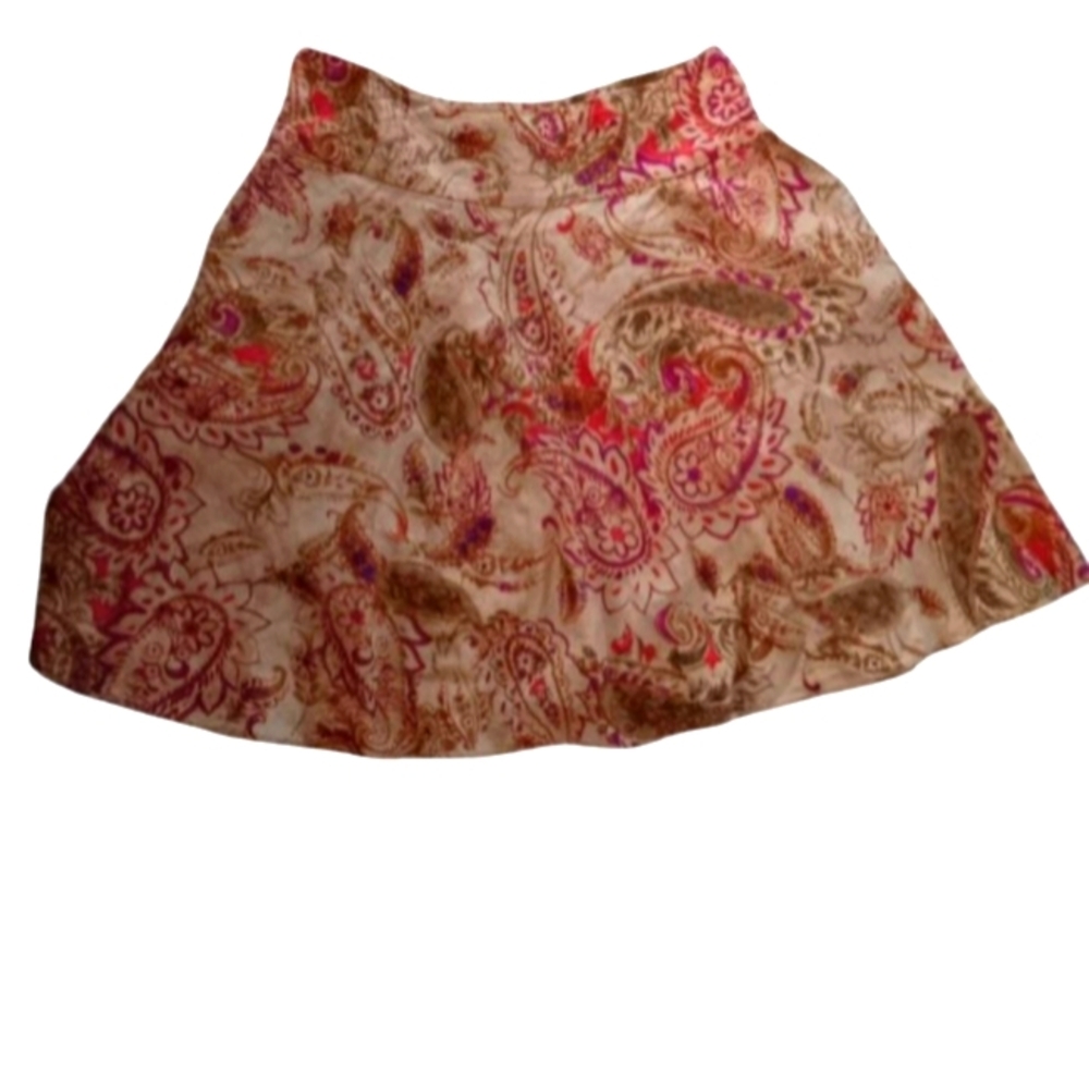 Lauren Ralph Lauren Women’s linen Beige Paisley skirt 14 Side Zip